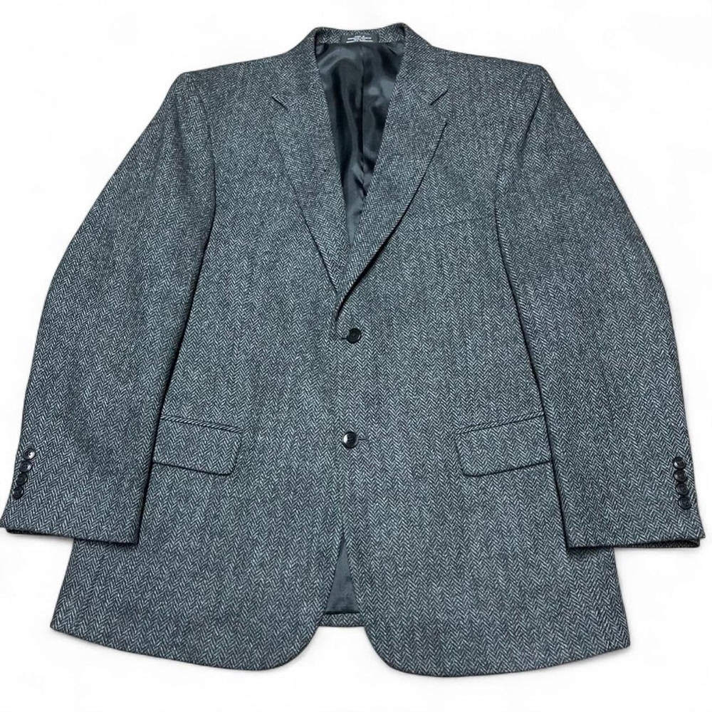 Vintage Barrington Mens 42R Gray Black Tweed Herringbone Flecked Wool Sport Coat